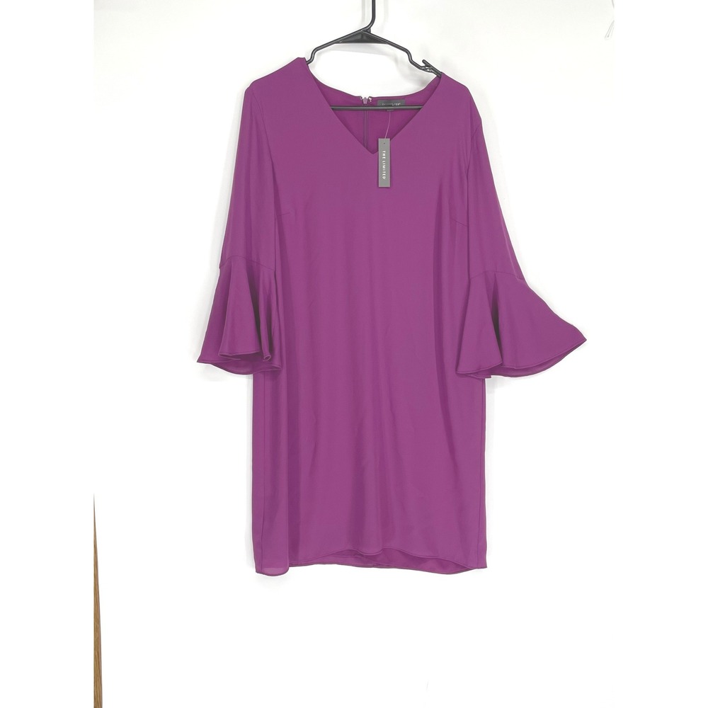 NWT‎ The Limited Women Dress 10 Shift Magenta Purple Bell Sleeve V-Neck Mini